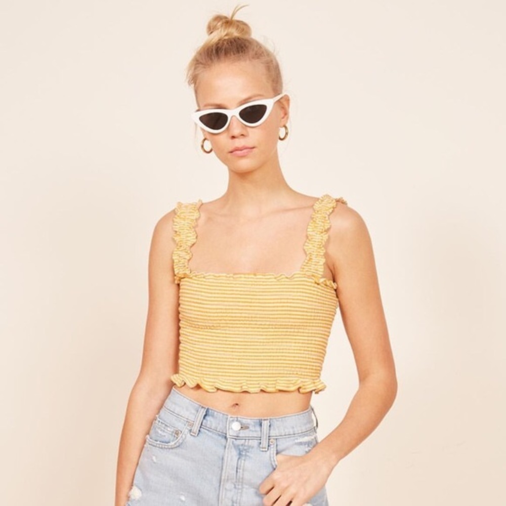 NWOT Reformation Yellow striped Leonora Crop top
